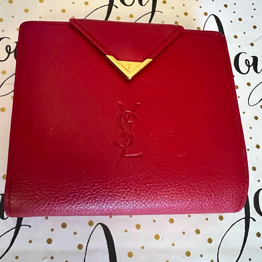 Yves Saint Laurent YSL Red Leather Kisslock Wallet